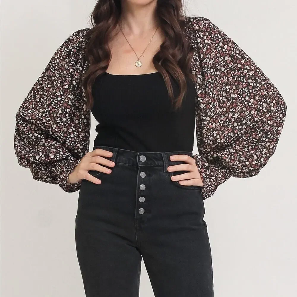NWT Anthropologie Floral Accent Sleeve Bodysuit